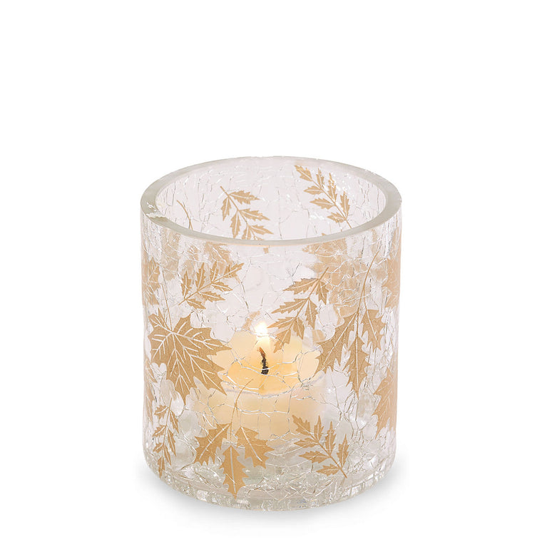 Crackle Leaves Tea Light Candle Holder W0